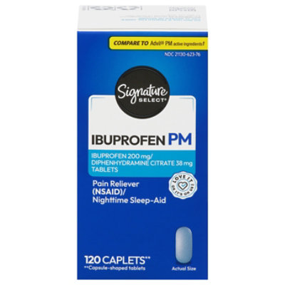 Signature Select/Care Ibuprofen Pain Reliever PM 200mg NSAID Sleep Aid Caplet Blue - 120 Count
