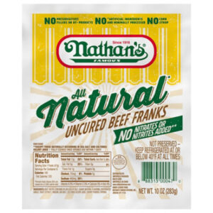 Nathan's Famous All Natural Uncured Beef Hot Dogs - 10 Oz
