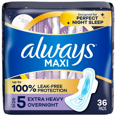 Always Size 5 Extra Heavy Overnight Unscented Overnight Maxi Pads With Wings - 36 count