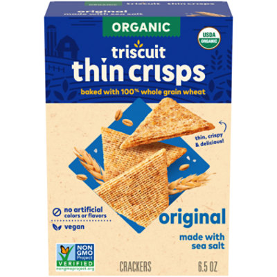 Triscuit Organic Thin Crisps Original Whole Grain Wheat Vegan Crackers - 6.5 Oz