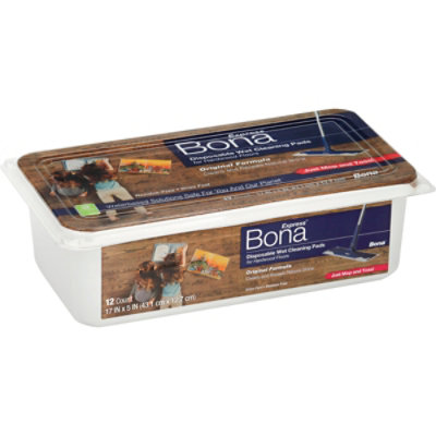 Bona Floor Cleaner Wet Pads For Hardwood Floors Disposable Tub - 12 Count