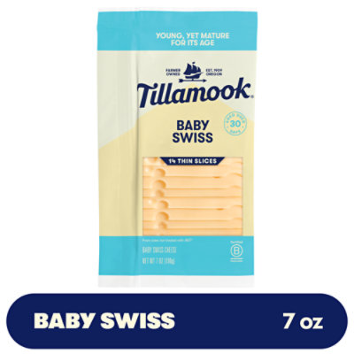 Tillamook Thin Baby Swiss Cheese Slices 14 Count - 7 Oz