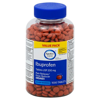 Signature Select/Care Ibuprofen Pain Reliever Fever Reducer USP 200mg NSAID Tablet - 1000 Count