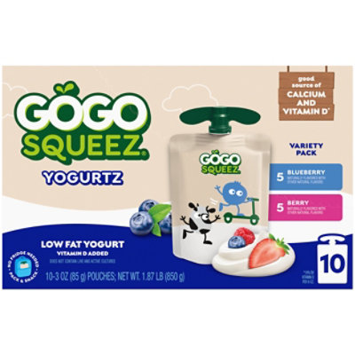 GoGo squeeZ YogurtZ, Variety Pack Blueberry Berry - 10 - 3 Oz