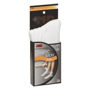 MD Socks Diabetic Seamless Toe Ankle Unisex Large White - Each