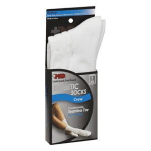 MD Socks Diabetic Seamless Toe Crew Unisex Medium White - Each