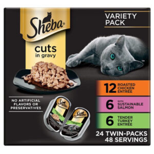 Sheba Perfect Portions Chicken/Salmon/Turkey Adult Wet Cat Food Cuts in Gravy VP 24 Count - 2.6 Oz