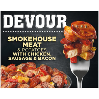 DEVOUR Smokehouse Meat & Potatoes with Chicken - Sausage & Bacon in Memphis Style BBQ Sauce Frozen Meal - 9.8 Oz