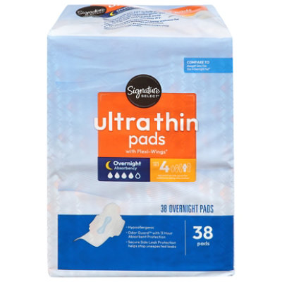 Signature Select/Care Ultra Thin Overnight Absorbency With Flexi Wings Maxi Pads - 38 Count