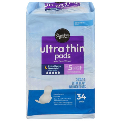 Signature Select/Care Ultra Thin Overnight Absorbency With Flexi Wings Maxi Pads - 34 Count