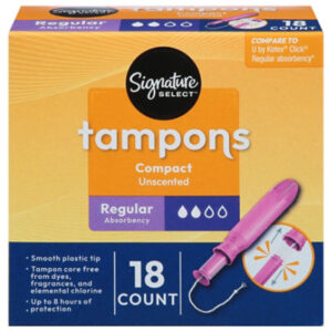 Signature Select/Care Compact Regular Absorbency Unscented Tampons - 18 Count