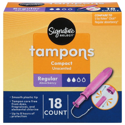 Signature Select/Care Compact Regular Absorbency Unscented Tampons - 18 Count