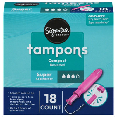 Signature Select/Care Compact Super Absorbency Unscented Tampons - 18 Count