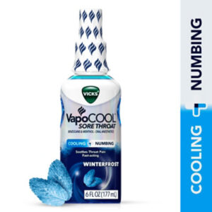 Vicks VapoCool Sore Throat Spray Benzocaine & Menthol Over-the-Counter Medicine Winterfrost - 6 Oz