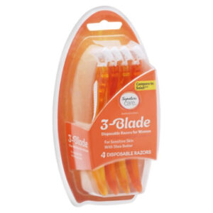 Signature Select/Care Razors Disposable Womens 3 Blade Yellow - 4 Count