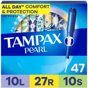 Tampax Pearl Unscented Tampons Trio Pack with LeakGuard Braid Light Super Absorbency - 47 Count