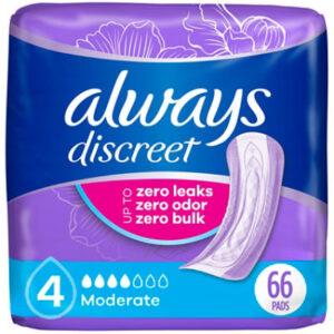 Always Discreet Moderate Up To 100% Leak Protection Incontinence Pads - 66 Count