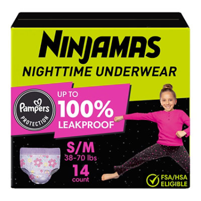 Ninjamas Nighttime Bedwetting Size S/M Girl Underwear - 14 Count