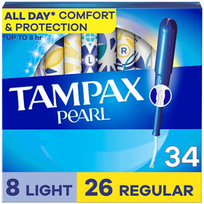 Tampax Pearl Tampons Duo Pack Light/Regular Absorbency Unscented - 34 Count