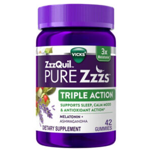 Vicks PURE Zzzs Triple Action Sleep Aid Gummies with Ashwagandha Dietary Supplement - 42 Count