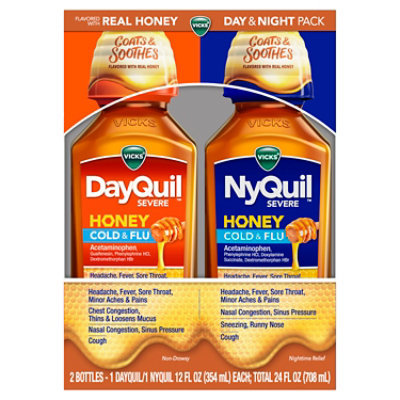 Vicks DayQuil and NyQuil Severe Cold & Flu Honey Liquid Over-the-Counter Medicine - 2 - 12 Oz