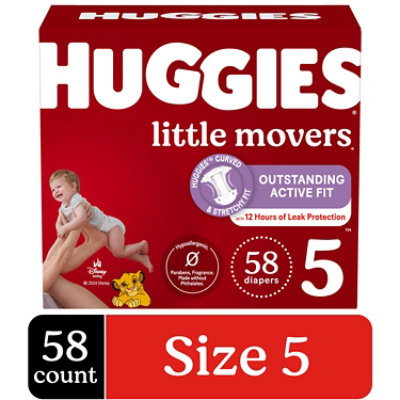 Huggies Little Movers Baby Diapers Size 5 (27 lbs) - 58 Count