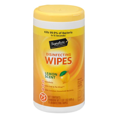 Signature SELECT Lemon Scent Disinfectant Wipes - 75 Count