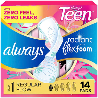 Always Radiant Teen Reg Pad Unsntd W Wng - 14 CT