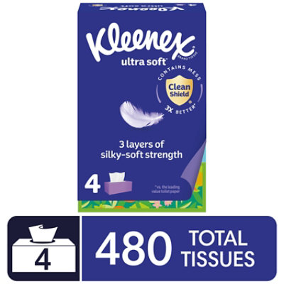 Kleenex Ultra Soft Facial Tissues 120 Tissues Per Box - 4 Count