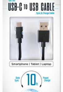 Usb-c To Usb Sync & Charge Cable Black Reversable Type-c Cble 10ft - EA