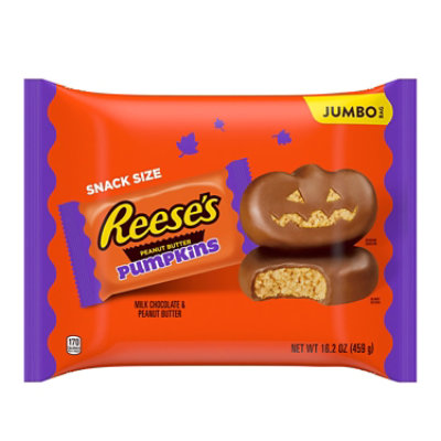 REESE'S Milk Chocolate Snack Size Peanut Butter Pumpkins Halloween Candy Jumbo Bag - 16.2 Oz