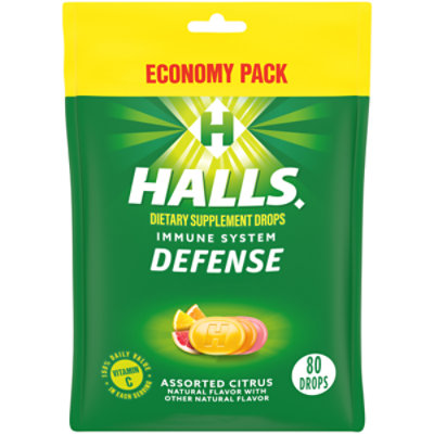 Halls Defense Assorted Citrus Cough Drops - 80 Count