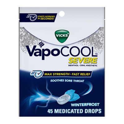 Vicks VapoCOOL SEVERE Menthol Cough Drop Alternative for Sore Throat Relief Winterfrost - 45 Count