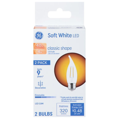 Ge Led 40w Bent Tip Med Clear - 2 CT
