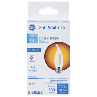 Ge Led 60w Bent Tip Med Clear - 2 CT
