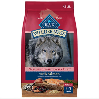 Blue Buffalo Wilderness Natural High Protein Dry Food for Adult Dogs Salmon Recipe Bag - 4.5 Lb