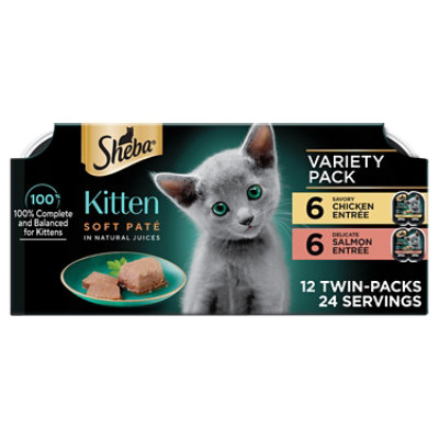 Sheba Perfect Portions Chicken and Salmon Wet Kitten Food Pate Variety Pack 12 Count - 2.6 Oz