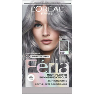 L'Oreal Paris Feria Shimmering Permanent Hair Color S1 Smokey Silver (Silver Gray) Kit - Each