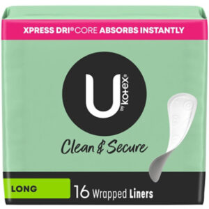 U by Kotex Clean & Secure Wrapped Panty Liners Light Absorbency Long - 16 Countt