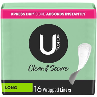 U by Kotex Clean & Secure Wrapped Panty Liners Light Absorbency Long - 16 Countt