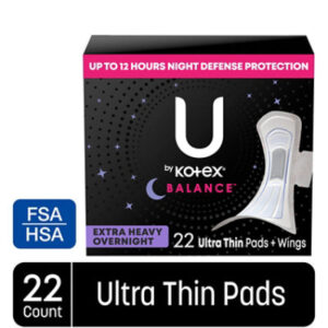 U by Kotex Balance Extra Heavy Overnight Ultra Thin Pads with Wings - 22 Count