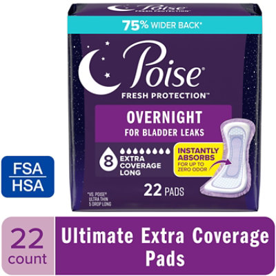 Poise Overnight Incontinence Pads 8 Drop Absorbency Incontinence Pads - 22 Count