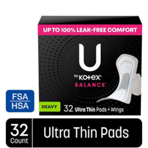 U by Kotex Balance Heavy Ultra Thin Pads with Wings - 32 Count
