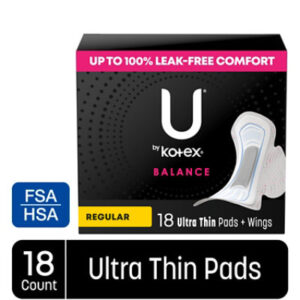 U by Kotex Balance Regular Ultra Thin Pads with Wings - 18 Count