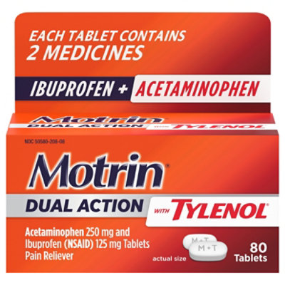 Motrin Dual Action With Tylenol, Ibuprofen & Acetaminophen, 80ct - 80 CT