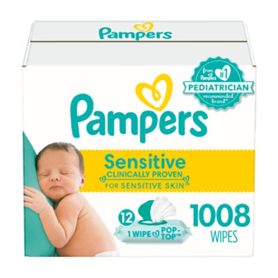 Pampers Baby Wipes Sensitive Perfume Free 12x Pop-top Packs 1008 Count - 1008 CT