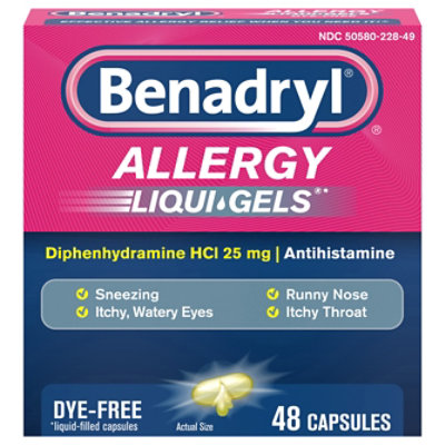 Benadryl Allergy Dye Free Liquid Gel - 48 Count