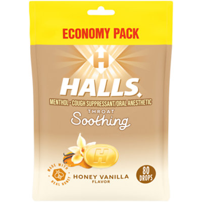 Halls Honey Vanilla Cough Drops Eco Bag - 80 Count