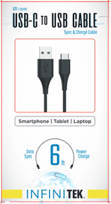 INF USB Type C TOUSBA 6ft Cable Black - Each