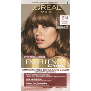 L'Oreal Paris Excellence Universal Nudes Permanent Hair Color 6N Natural Light Brown Kit - Each